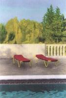 Red Lawn Chairs and Pool